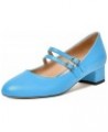 Womens Office Round Toe Adjustable Strap Fashion Buckle Matte Chunky Low Heel Pumps Shoes 1.5 Inch Sky Blue $36.95 Pumps