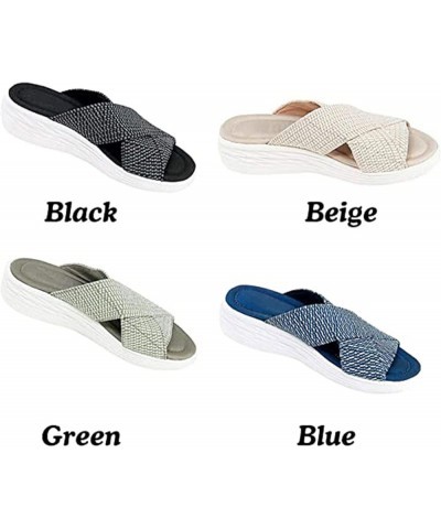 Stretch Cross Orthotic Slide Sandals for Women Indoor Outdoor, Summer Beach Wedge Platform Slippers Open Toe Heeled Non-Slip ...