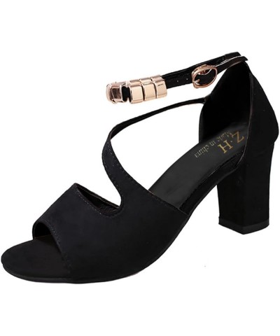 Sandals Women Dressy Summer, Womens Sandals Comfortable Open Toe Low Heel Sandals Trendy Heeled Sandals with Buckle Black $16...