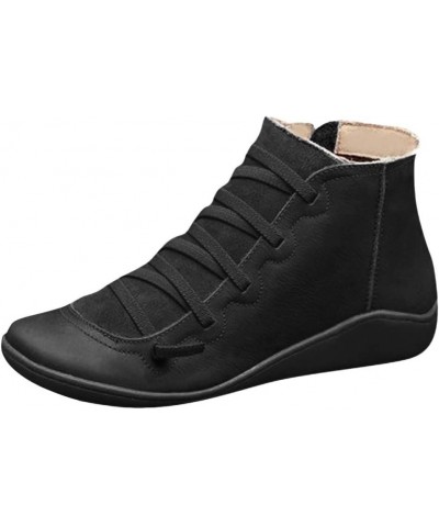 Women'S Sandals Size 7.5 Leather Round Casual Lace-up Women's Boots Shoe Side Toe Womens Wide Width Boots for Support Black $...