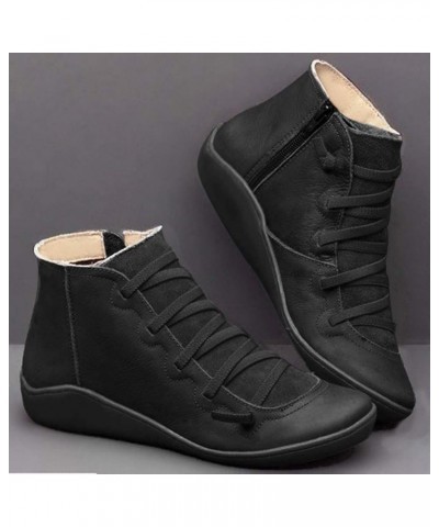 Women'S Sandals Size 7.5 Leather Round Casual Lace-up Women's Boots Shoe Side Toe Womens Wide Width Boots for Support Black $...