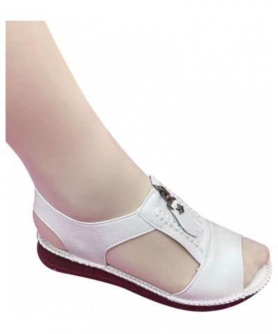 Women Platform Sandals Slope Heel Women's Sandals Summer Thick Bullet Head Fashion Double Women's Sandals 7.5 White $19.72 Sa...