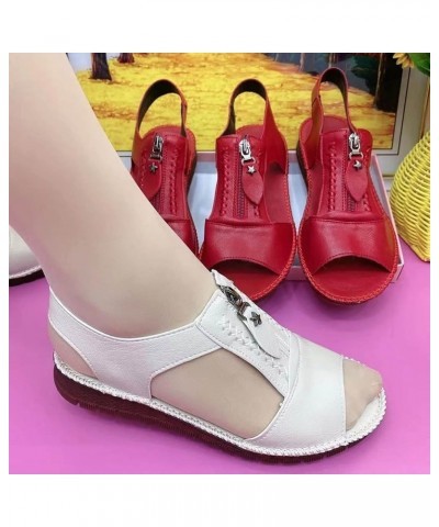 Women Platform Sandals Slope Heel Women's Sandals Summer Thick Bullet Head Fashion Double Women's Sandals 7.5 White $19.72 Sa...