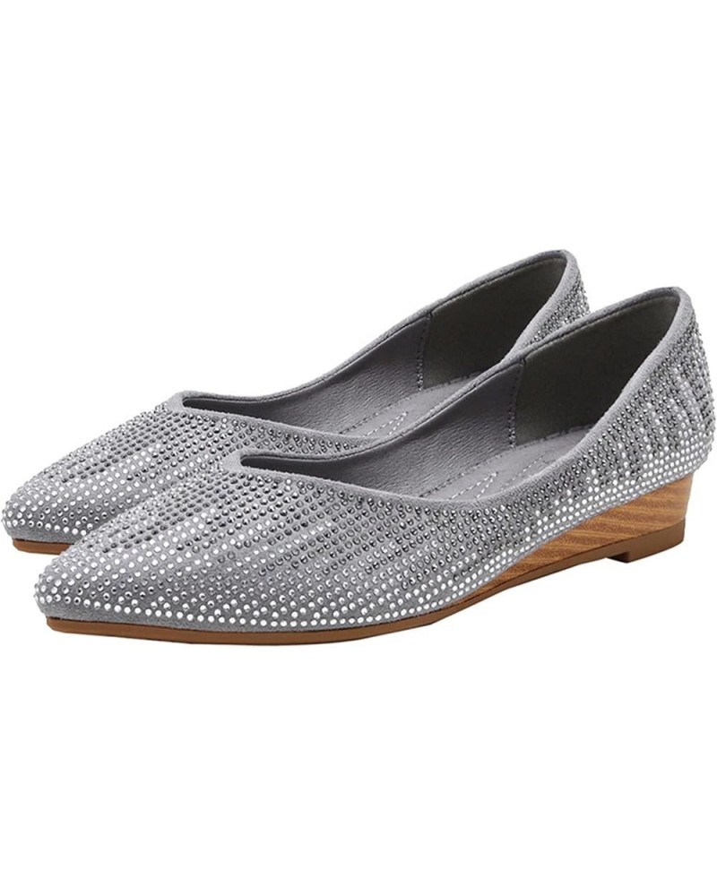 Women's Classic Rhinestone Flat Shoes Comfortable Pointed Toe Slip on Flats B Grey $19.15 Flats