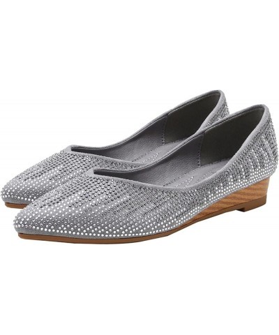 Women's Classic Rhinestone Flat Shoes Comfortable Pointed Toe Slip on Flats B Grey $19.15 Flats