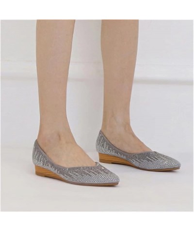 Women's Classic Rhinestone Flat Shoes Comfortable Pointed Toe Slip on Flats B Grey $19.15 Flats