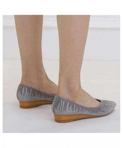 Women's Classic Rhinestone Flat Shoes Comfortable Pointed Toe Slip on Flats B Grey $19.15 Flats