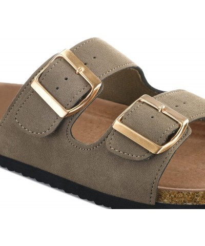 Womens Flat Sandals Cork Footbed Slides 2 Straps Adjustable Buckle Slip On Summer with +Comfort Shoes Light Brown $11.89 Sandals