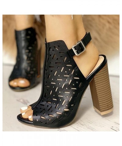 High Heels for Women Sexy, Exquisite Hollow Pattern Ankle Strap Peep Toe Chunky Heel Sandals Summer Dressy Sandals for Women ...