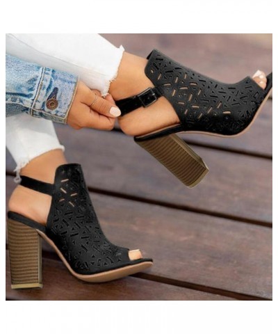 High Heels for Women Sexy, Exquisite Hollow Pattern Ankle Strap Peep Toe Chunky Heel Sandals Summer Dressy Sandals for Women ...