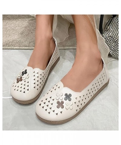 Ladies Summer Flowers Solid Colour Shallow Mouth Hollow Breathable Flat Bottom Comfortable Women Shoes Size 11 Casual (Khaki,...