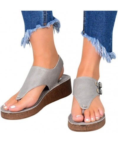 Women's Strappy Sandals Wide Width Wedge Sandals Thong Ankle Strap Sandals Buckle Flip Flops Beach Shoes A34 Grey $11.50 Outd...