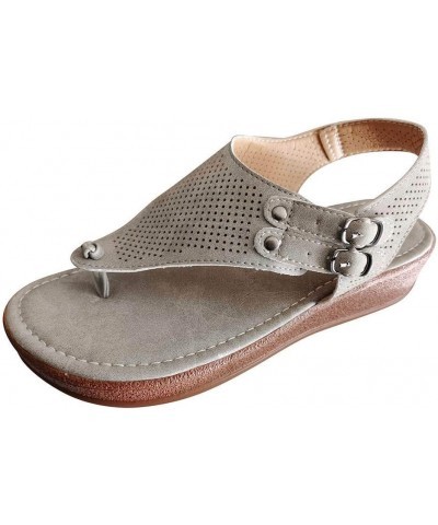 Women's Strappy Sandals Wide Width Wedge Sandals Thong Ankle Strap Sandals Buckle Flip Flops Beach Shoes A34 Grey $11.50 Outd...