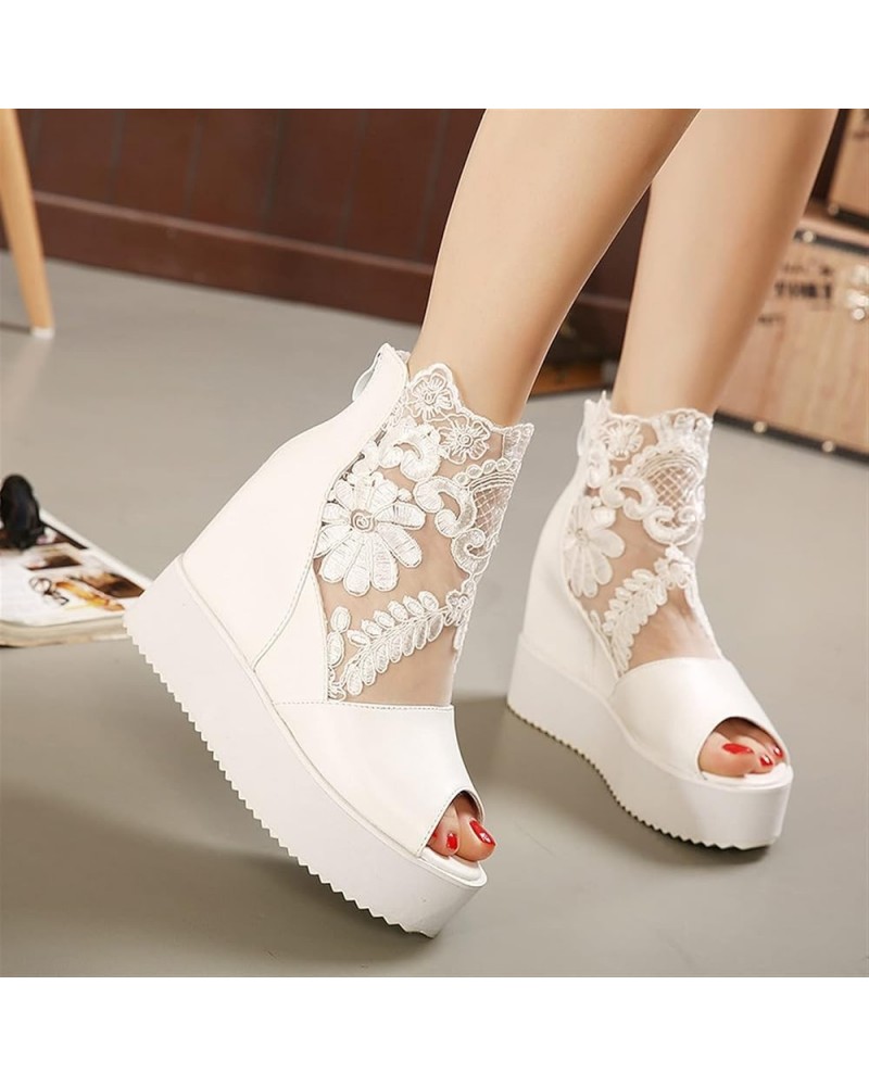 Comfortable Platform Sandal Sexy Open Toe Lace Mesh Booties Women's Fashionable Height Increasing Shoes Party Wedding Dress S...