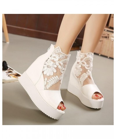 Comfortable Platform Sandal Sexy Open Toe Lace Mesh Booties Women's Fashionable Height Increasing Shoes Party Wedding Dress S...