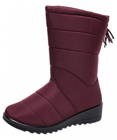 Snow Boots for Women Winter High Tube Fringed Round Toe Warm Waterproof Cloth Mid-Calf Boot Comfortable Stretch Slip-On Wedge...