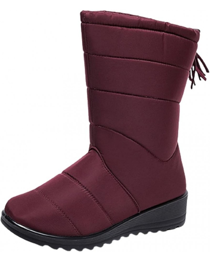 Snow Boots for Women Winter High Tube Fringed Round Toe Warm Waterproof Cloth Mid-Calf Boot Comfortable Stretch Slip-On Wedge...