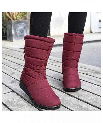 Snow Boots for Women Winter High Tube Fringed Round Toe Warm Waterproof Cloth Mid-Calf Boot Comfortable Stretch Slip-On Wedge...