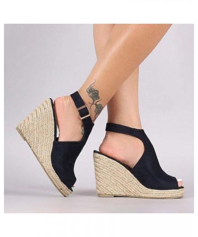 Platform Sandals for Women, Fashion Solid Wedges Casual Buckle Strap Roman Sandals Black $29.57 Sandals