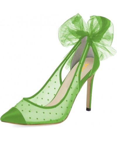 Pointed Toe Cap High Heels for Women Pumps Cutout Polka Dots Back Bowknot Mesh Brides Wedding Evening Shoes Green $48.79 Pumps