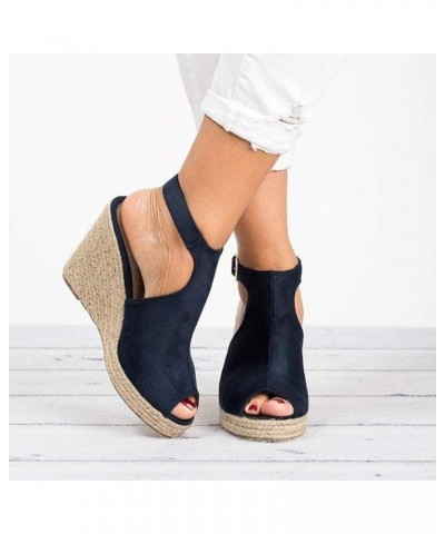 Platform Sandals for Women, Fashion Solid Wedges Casual Buckle Strap Roman Sandals Black $29.57 Sandals