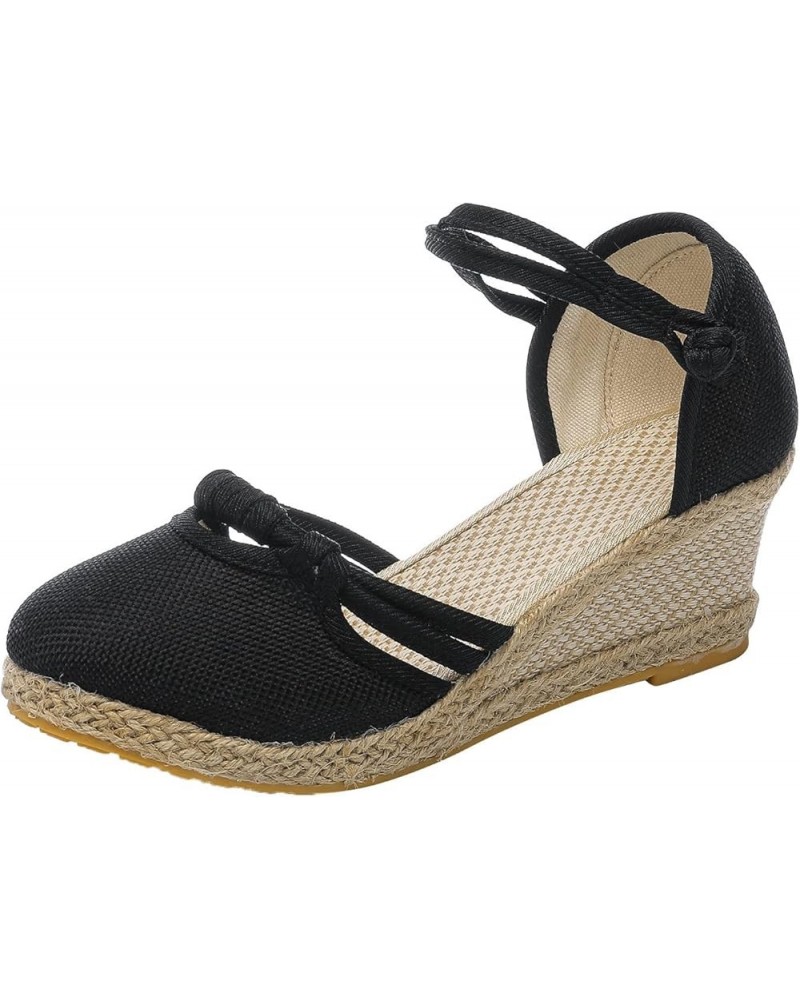 Espadrille Sandals for Women, Sandals Women Close Toe Sandals with Ankle Strap Low Wedge Platform Sandals Shoes Black $16.79 ...