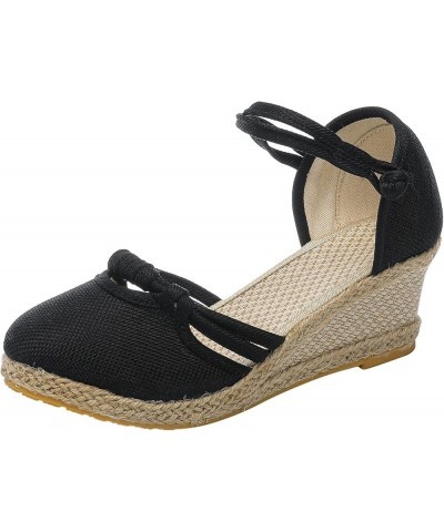 Espadrille Sandals for Women, Sandals Women Close Toe Sandals with Ankle Strap Low Wedge Platform Sandals Shoes Black $16.79 ...