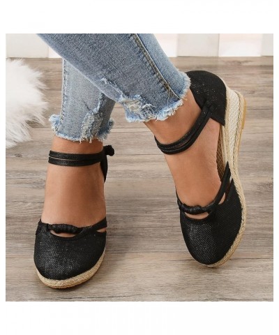 Espadrille Sandals for Women, Sandals Women Close Toe Sandals with Ankle Strap Low Wedge Platform Sandals Shoes Black $16.79 ...