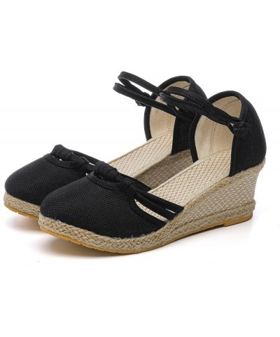 Espadrille Sandals for Women, Sandals Women Close Toe Sandals with Ankle Strap Low Wedge Platform Sandals Shoes Black $16.79 ...