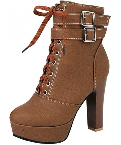 Women Lace Up Platform Ankle Boots Goth Block High Heel Winter Booties Brown $33.23 Boots