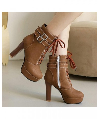 Women Lace Up Platform Ankle Boots Goth Block High Heel Winter Booties Brown $33.23 Boots