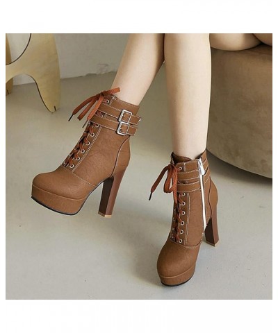 Women Lace Up Platform Ankle Boots Goth Block High Heel Winter Booties Brown $33.23 Boots