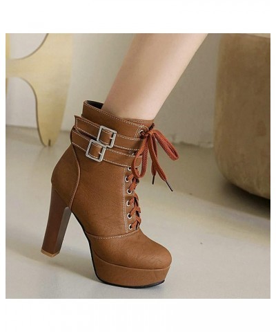 Women Lace Up Platform Ankle Boots Goth Block High Heel Winter Booties Brown $33.23 Boots