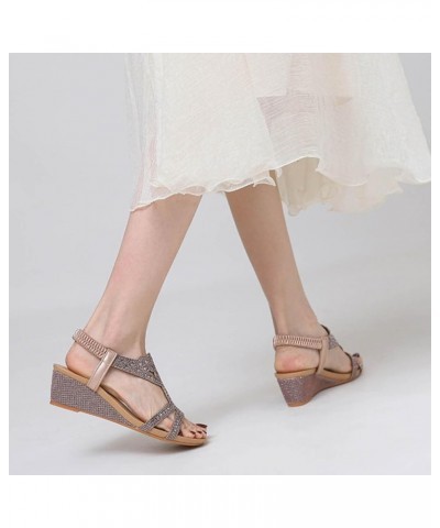 Wedge Fashion Sandals Summer New Bohemian Style Retro Rhinestone Elastic Strap Roman Shoes Closed Sandals for Women Pink $14....