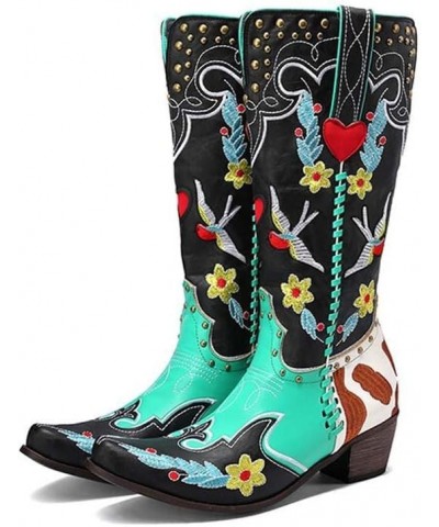 Ladies Western Boots Cowboy Cowgirl Boots Mid Calf Boots Fashion Pull On or Zipper Closure Design for Women 5green $25.93 Boots