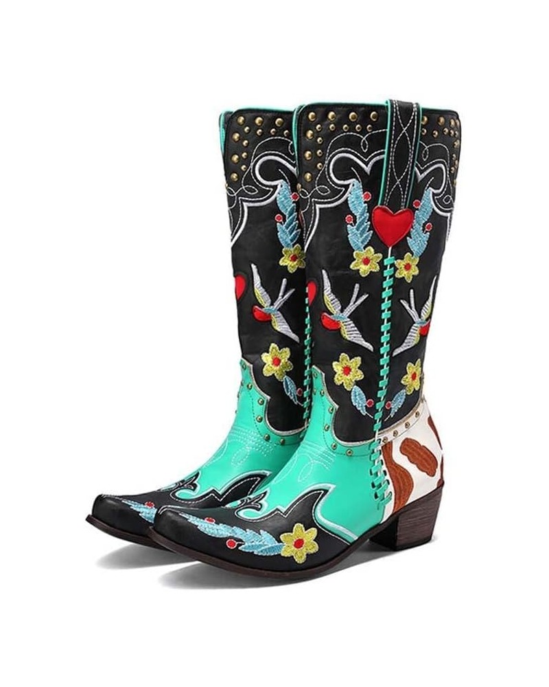 Ladies Western Boots Cowboy Cowgirl Boots Mid Calf Boots Fashion Pull On or Zipper Closure Design for Women 5green $25.93 Boots