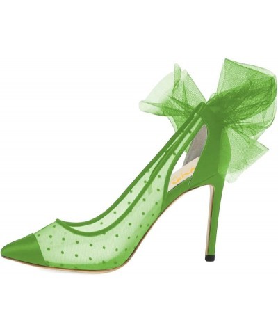 Pointed Toe Cap High Heels for Women Pumps Cutout Polka Dots Back Bowknot Mesh Brides Wedding Evening Shoes Green $48.79 Pumps