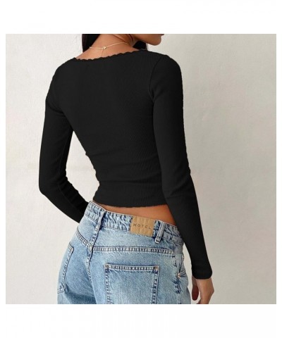 Women's Chest Bow Lace Lace Slim Fit Solid Color Long Sleeved Top with T Shirt Sleeve Pack Black $12.18 Sandals