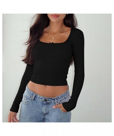 Women's Chest Bow Lace Lace Slim Fit Solid Color Long Sleeved Top with T Shirt Sleeve Pack Black $12.18 Sandals