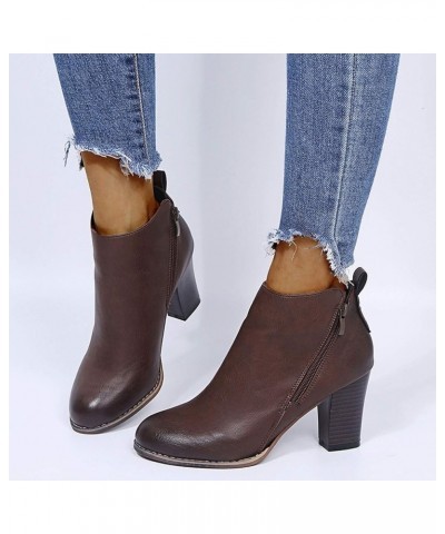 Womens Boots Elegant Side Zipper Chunky Heel Pull On Pointed Toe Chelsea Boots Comfortable Winter Snow Boots Brown $20.92 Boots