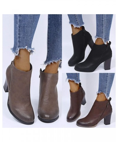 Womens Boots Elegant Side Zipper Chunky Heel Pull On Pointed Toe Chelsea Boots Comfortable Winter Snow Boots Brown $20.92 Boots