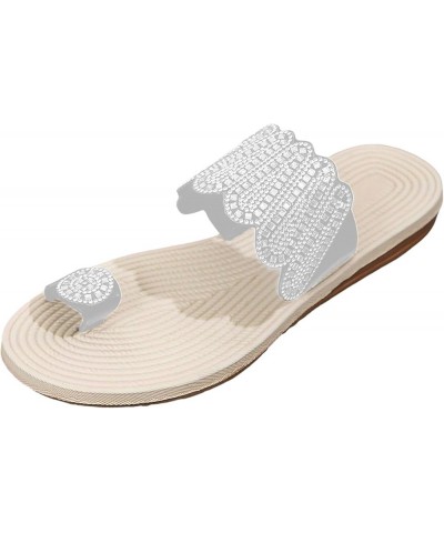 Pearl Sandals for Women Ladies Casual Sandals With Diamonds Flat Comfortable Sandals And Slippers Womens Slides Silver $15.00...