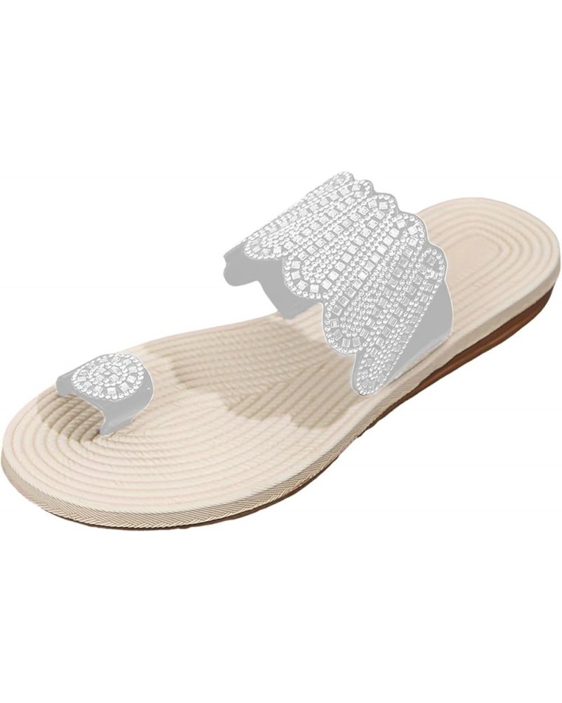 Pearl Sandals for Women Ladies Casual Sandals With Diamonds Flat Comfortable Sandals And Slippers Womens Slides Silver $15.00...