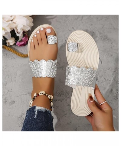 Pearl Sandals for Women Ladies Casual Sandals With Diamonds Flat Comfortable Sandals And Slippers Womens Slides Silver $15.00...