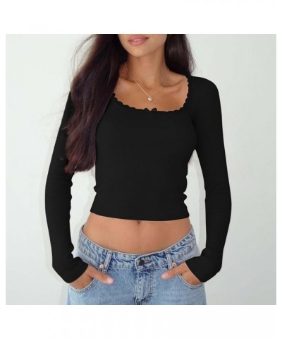 Women's Chest Bow Lace Lace Slim Fit Solid Color Long Sleeved Top with T Shirt Sleeve Pack Black $12.18 Sandals