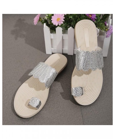 Pearl Sandals for Women Ladies Casual Sandals With Diamonds Flat Comfortable Sandals And Slippers Womens Slides Silver $15.00...