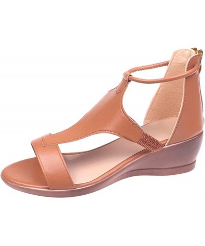 Sandals for Women Casual Summer, Women's Slingback Platform Wedge Sandals Casual Trendy Strappy Open Toe Sandals Z23-brown $1...