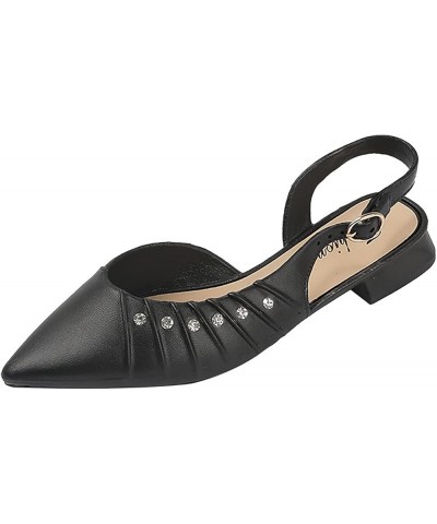 New Women's Non Slip Thick Heel Rhinestone Fairy Pointed Toe Sandals in Summer Womens Sandals Size 9 Narrow (Black, 6.5) Blac...