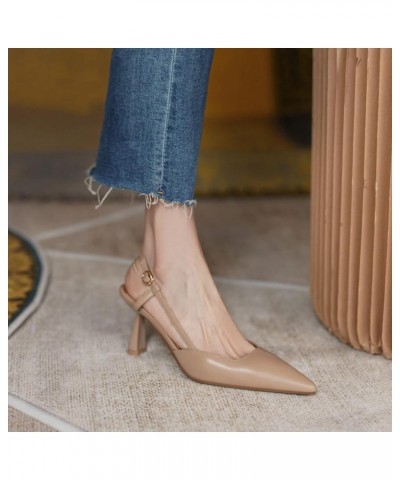 Women's Closed Pointy Toe Pumps Stylish Chunky Mid Heel Slingback Sandals Faux Leather Slip on Dress Shoes Light Khaki $24.01...