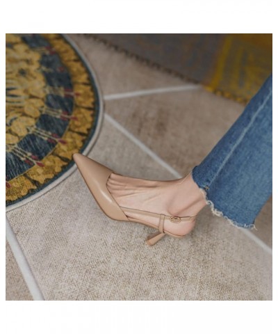 Women's Closed Pointy Toe Pumps Stylish Chunky Mid Heel Slingback Sandals Faux Leather Slip on Dress Shoes Light Khaki $24.01...